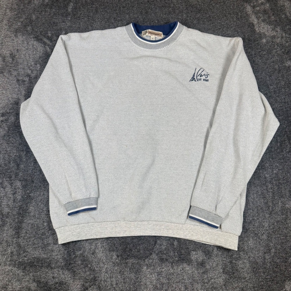Vintage Akwa Paris Las Vegas Sweatshirt Mens XL Gray Textured Knit Made in USA